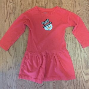 Primary Girls Toddler 2T Snowman Embroidered Long Sleeve Dress Red Festive